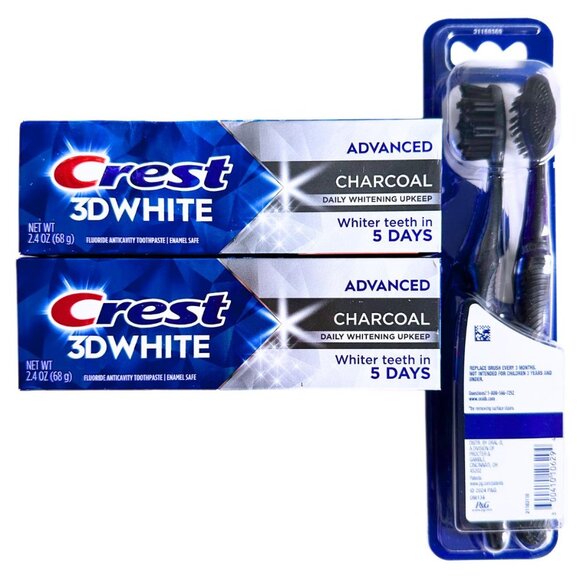 ORAL-B Charcoal Toothbrush Pack and CREST Toothpaste Charcoal 2 Pack Bundle NEW - Picture 1 of 11